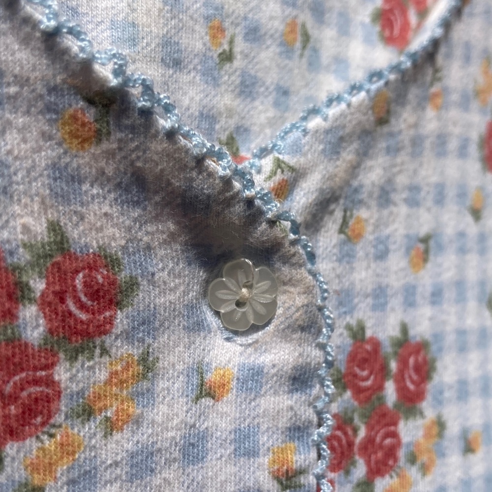 Vintage Adorable Cottage  100% Cotton Gingham Floral White & Blue Midi Dress - Picture 4 of 11